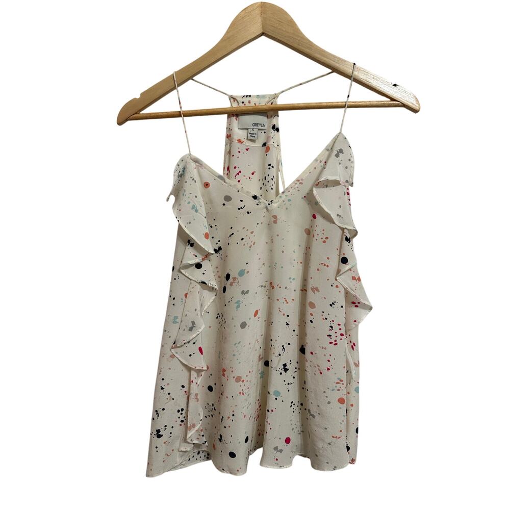 Greylin cream ruffle spaghetti strap top size Small